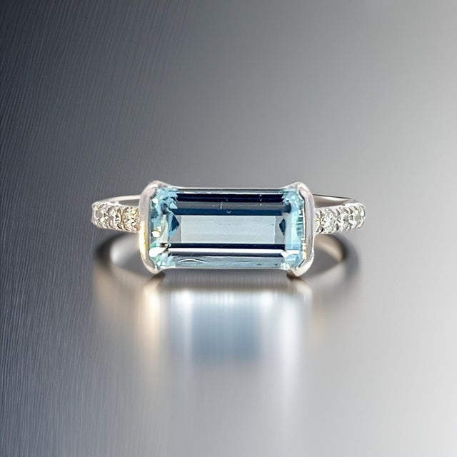 Blue Natural Aquamarine Diamond Ring 6.75 14k W Gold 2.24 TCW Certified For Sale - Image 8 of 8