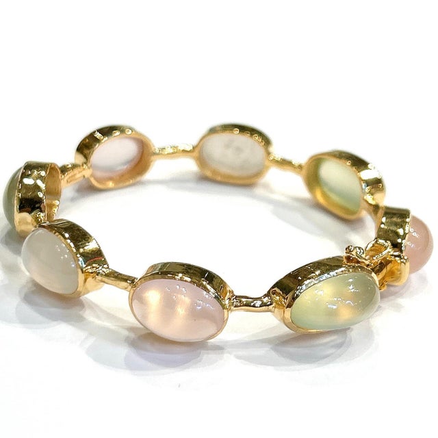 White Bochic "Capri" Vintage Pink Quartz, Peridot & Agate Bracelet 18K Gold & Silver For Sale - Image 8 of 18