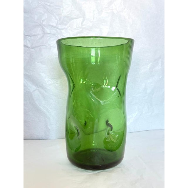 Cylindrical Green Hand-Blown Glass Vase from Vetrerie Empolesi, Italy, 1950s For Sale - Image 6 of 14