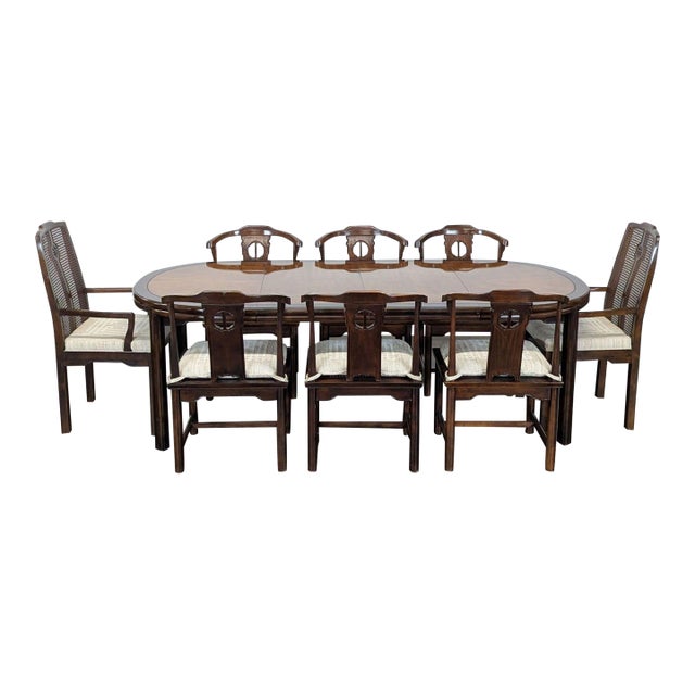 Drexel Chinoiserie Style Oval Dining Table With 8 Chairs For Sale