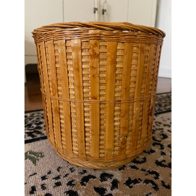 Tortoise Rattan Round Wastebasket Chairish