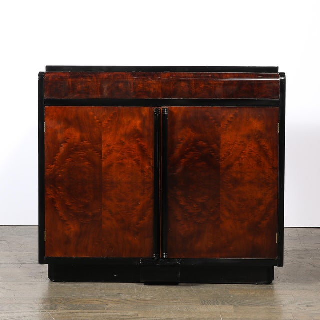 1930s Art Deco Machine Age Waterfall Front Book-Matched Walnut & Black Lacquer Cabinet For Sale - Image 5 of 18