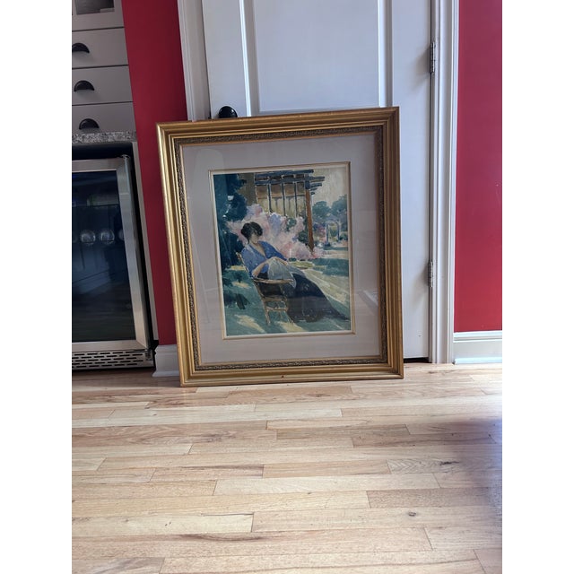 Walter Farndon Original Watercolor of Seated Woman, 1920’s Framed For Sale - Image 11 of 11
