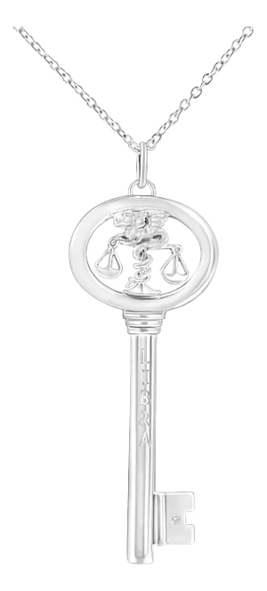 .925 Sterling Silver Diamond Accent Libra Zodiac Key 18" Pendant Necklace (K-L Color, I1-I2 Clarity)