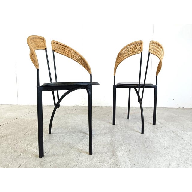 Italian Postmodern Wicker and Metal Dining Chairs, 1980s, Set of 6 For Sale - Image 10 of 11