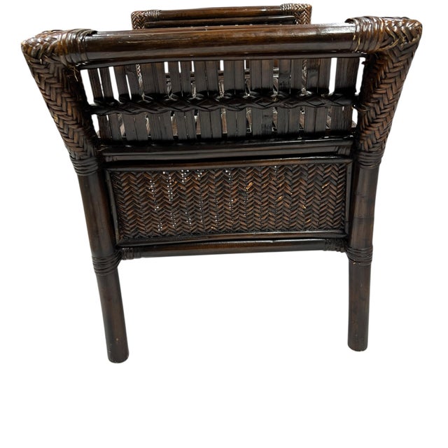 Wood Vintage Bamboo and Woven Rattan Ottoman Footstool For Sale - Image 7 of 9