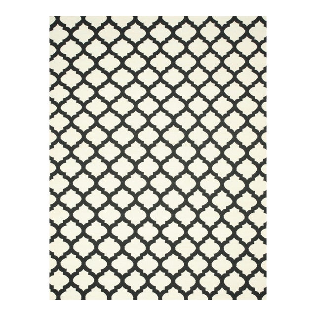 9x12 Maya Moroccan Black Geometric modernFlatweave Wool Carpet Rug For Sale