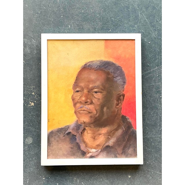 Mid-Century Modern Vintage Original Oil Portrait on Canvas For Sale - Image 3 of 12