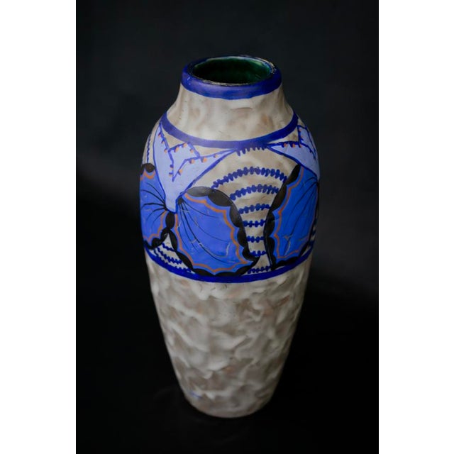 Art Deco Glazed Stoneware Vase with Butterfly Decor by Louis Dage, France, 1930s For Sale - Image 4 of 14