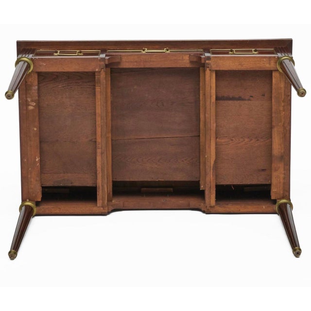 French Louis XVI Style Brass Mounted Writing Desk. Black Leather Top For Sale - Image 9 of 10