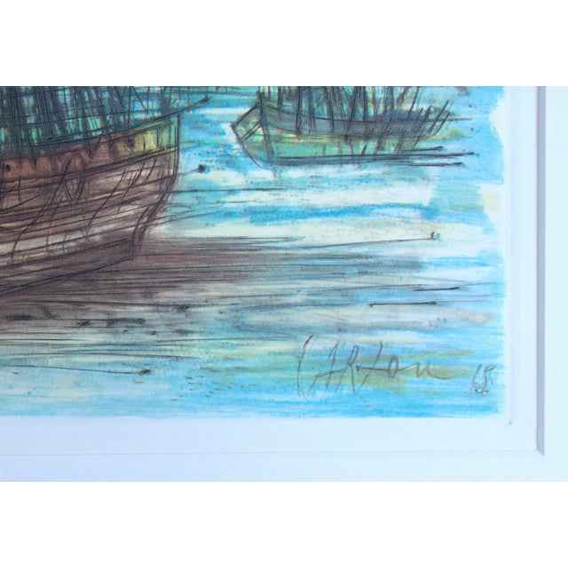 Nautical Signed & Numbered Jean Carzou Original Print, "Boats at Rest", 1965 For Sale - Image 4 of 5