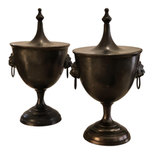Vintage Regency Style Chestnut Urn With Lion Head Ring Handles ~ a Pair