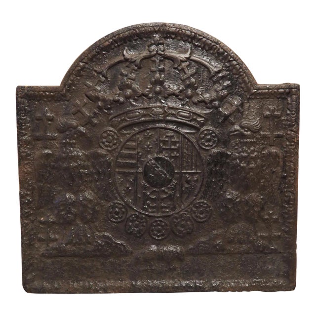 Early 1800s Heraldic Cast Iron Fireback From France For Sale