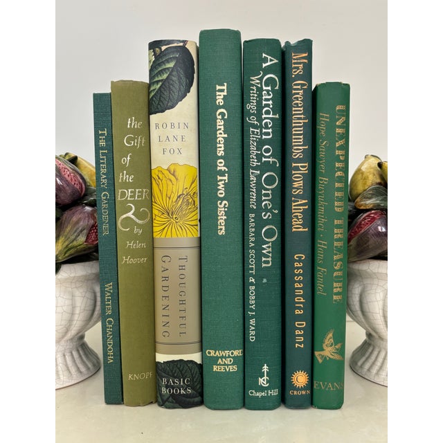 Pretty vintage book set of seven garden biographies in varied shades of green. Bookends not included. Most items found at...