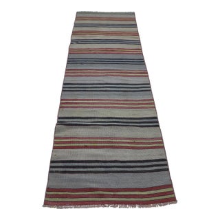 1970s Vintage Turkish Striped Runner Kilim For Sale