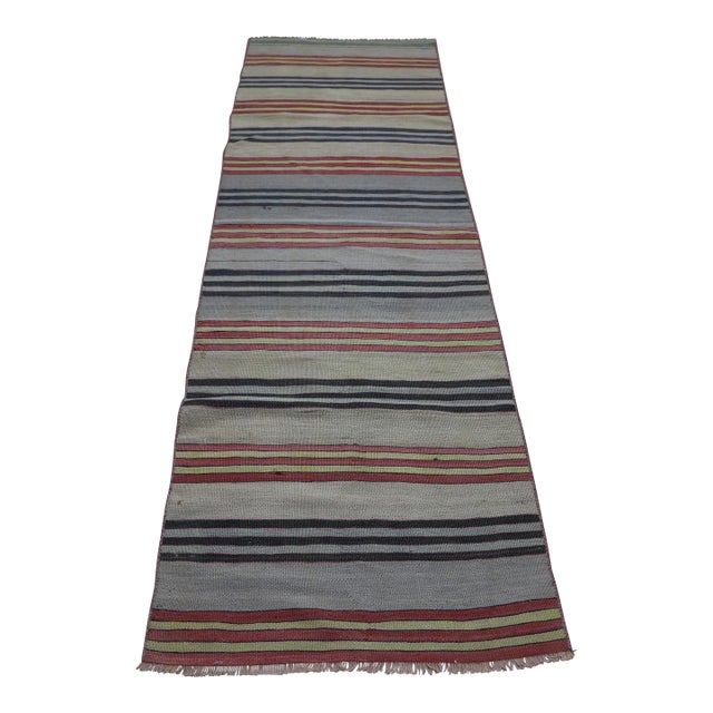 1970s Vintage Turkish Striped Runner Kilim For Sale
