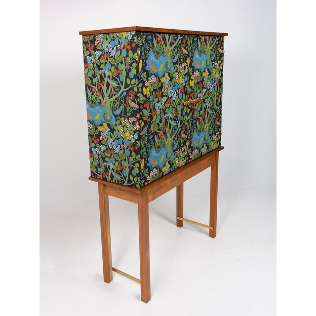 Beautiful Ivy Cabinet, Cherry, Brass, Josef Frank 'Paradiset' Wallpaper For Sale - Image 10 of 12