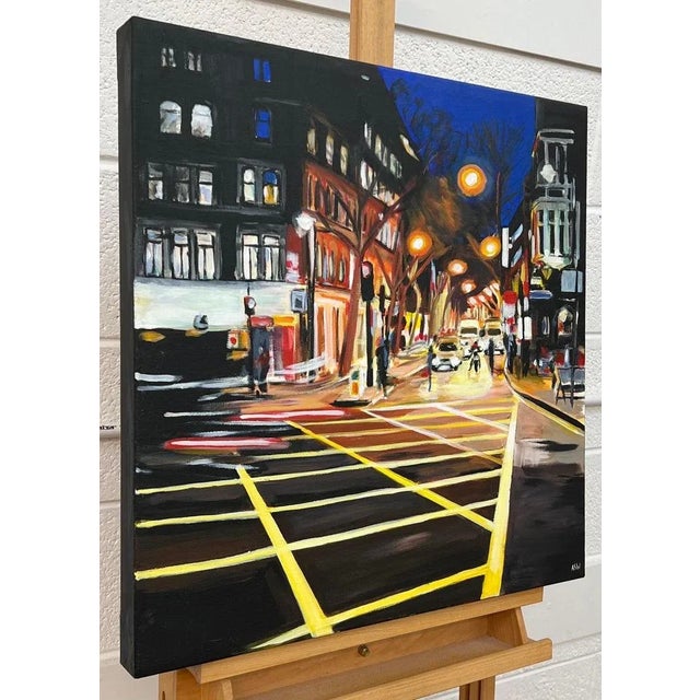 New Cross London City Street Scene at Night by Contemporary Urban Landscape Artist, Angela Wakefield Art measures 24 x 24...