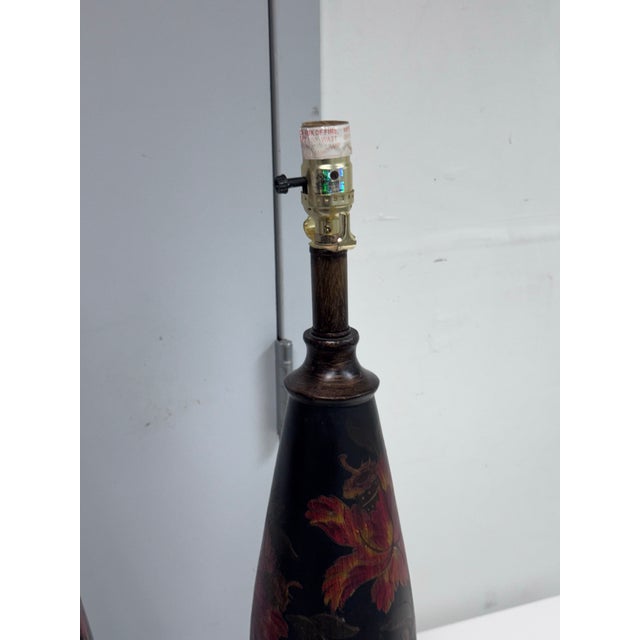 Circa 1990's Chinoiserie Hand Painted Floral Table Lamps, Pair For Sale - Image 4 of 12