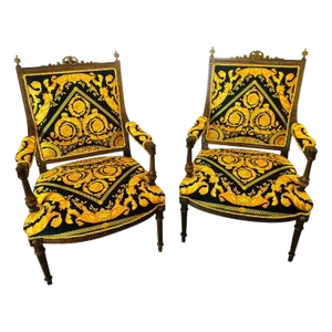 19th-20th Century Louis XVI Style Carved Armchairs - a Pair