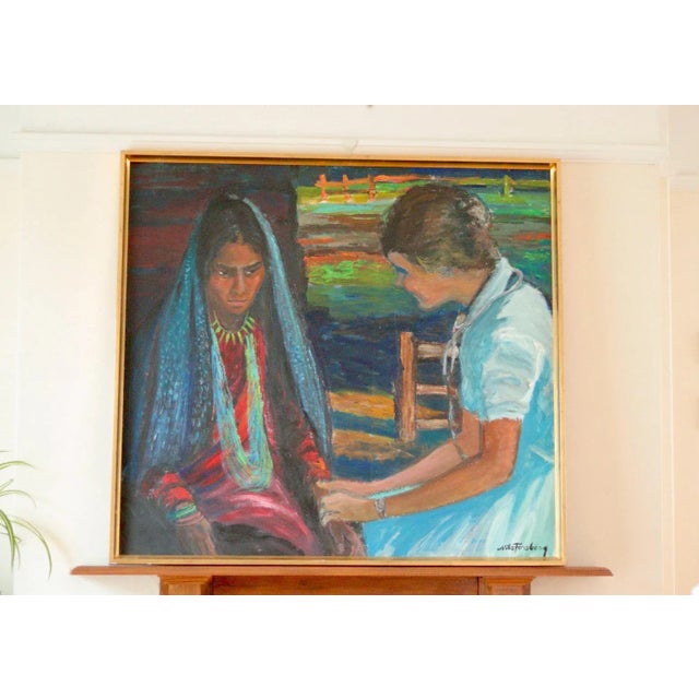 Mid-Century Original Swedish Oil on Canvas "Two Women" by Nils Forsberg Vintage & Framed | 96 x 103 cm (approx. 37.8 x...