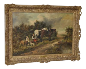 John Locker "Lunch Time" Original Oil Painting Circa 19th Century