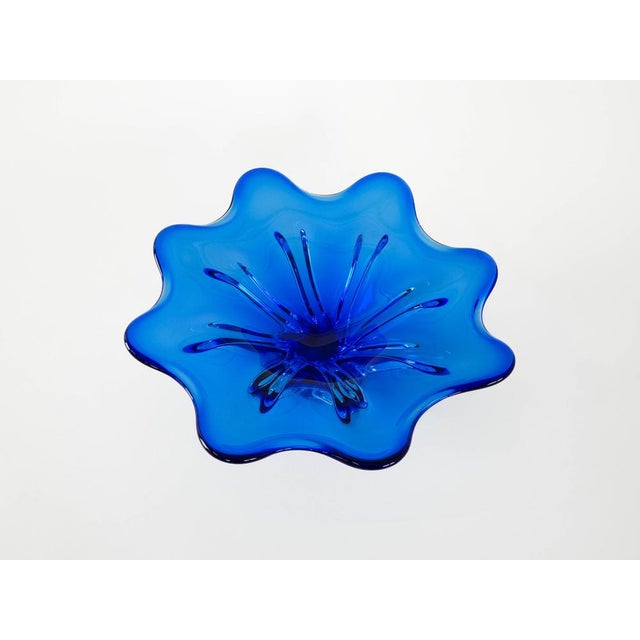 Glass Vintage Danish Cobalt Flower Bowl, 1970s For Sale - Image 7 of 8