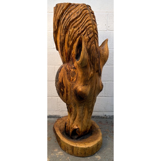 Horse Head Hardwood Chainsaw Carving For Sale - Image 11 of 14