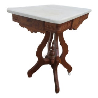 Late 1800s Victorian Eastlake Marble Top Carved Side Table 6296 For Sale