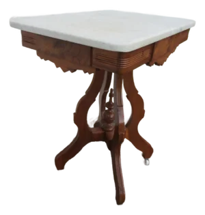 Late 1800s Victorian Eastlake Marble Top Carved Side Table 6296