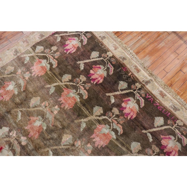 Stunning Floral Soft Brown Gallery Size Turkish Rug, Dated 1969 For Sale - Image 11 of 18