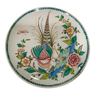 Vintage 13” Ânfora Portugal, Beautifully Hand‑Painted Faience Plate — Bird & Floral, Wall‑Hanging, Palm Beach Regency Decor - See Pics! For Sale