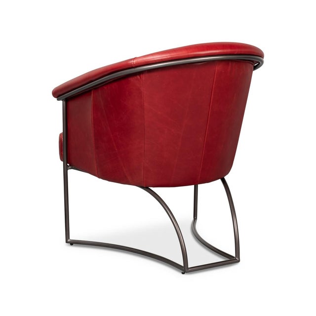 Red Leather Tub Chair For Sale - Image 4 of 11