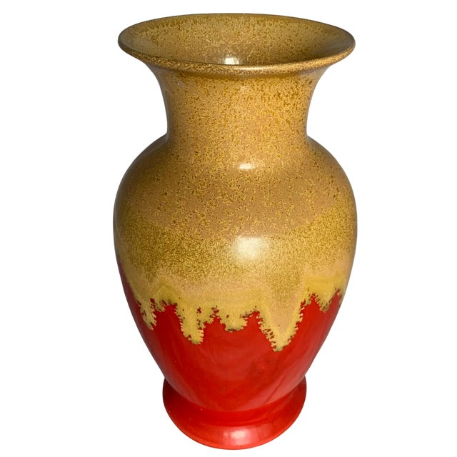 Tan Vintage Drip Glaze Pottery Red Tan Vase For Sale - Image 8 of 18