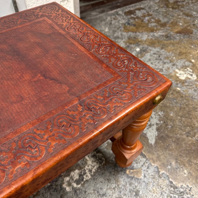 Chavín Culture Peruvian Tooled Leather Table Bench For Sale - Image 11 of 12