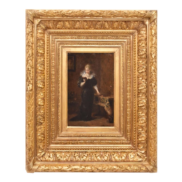 Charles François Pécrus, Portrait of Lady Reading, 1800s, Oil on Wood, Framed For Sale - Image 11 of 11