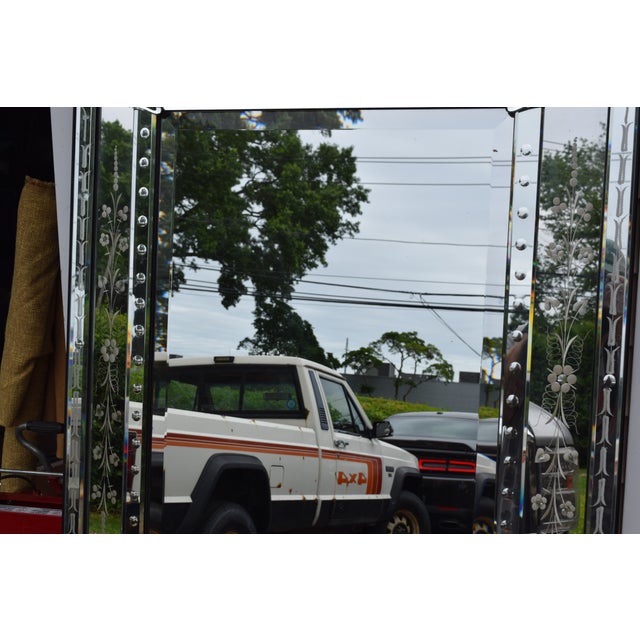 Antique Venetian Mirror Wall Glass Frameless Clear Crown Vanity Paris France For Sale - Image 4 of 11