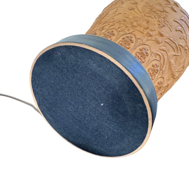 Vintage 1970's Chapman Chinoiserie Relief-Carved Terracotta Lamp W/ Original Shade For Sale - Image 12 of 12