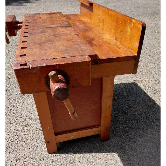 Wood Antique C. Christiansen Workbench Kitchen Island Industrial Work Table For Sale - Image 7 of 13