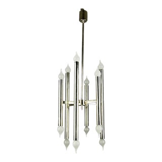 Mid-Century Italian Chrome 12-Light Chandelier, 1970s For Sale