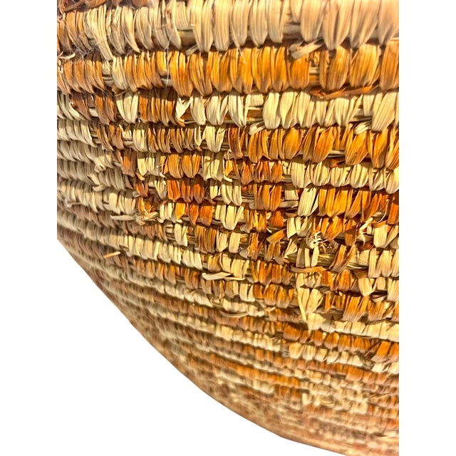 Vintage Large Size Southwest Style Coiled Reed Basket With Geometric Pattern 26” Diameter For Sale - Image 10 of 11