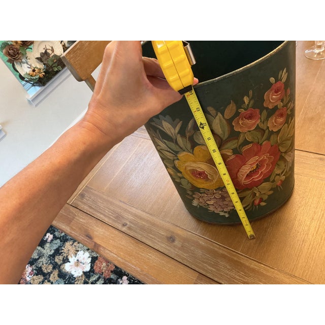Vintage Hand-Painted Floral Tôleware Oval Wastebasket / Floor Planter For Sale In Chicago - Image 6 of 7