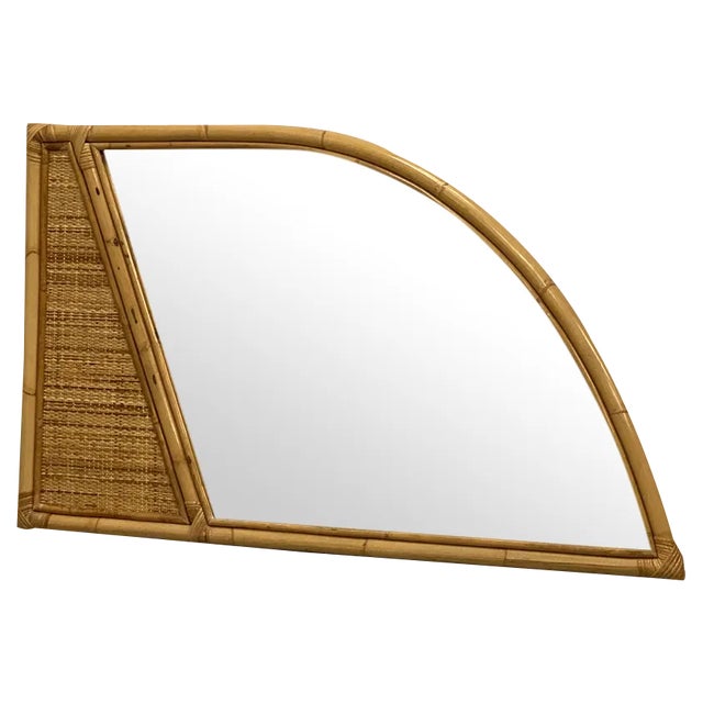 Wicker and Bamboo Mirror, 1970s For Sale