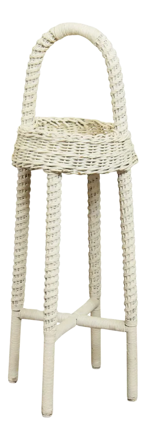 Vintage White Wicker Plant Stand