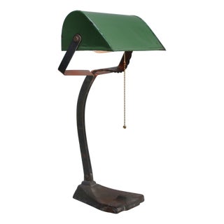 Vintage Industrial Green Enamel Banker Light For Sale