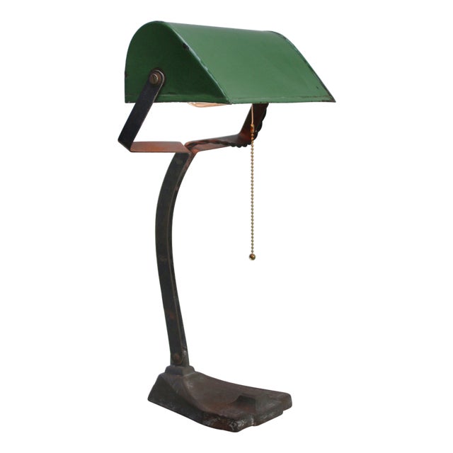 Vintage Industrial Green Enamel Banker Light For Sale