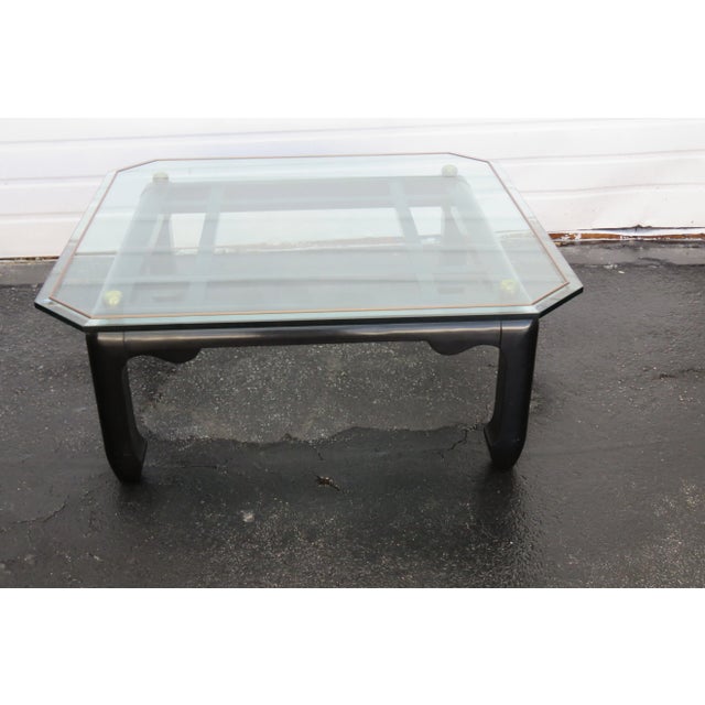 Hollywood Regency Black Painted Glass Top Coffee Table 1577 For Sale - Image 9 of 13