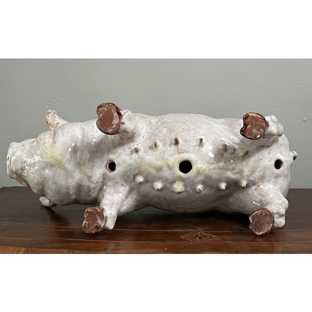 Terra Cotta Tin Glazed Pig With Glass Eyes For Sale - Image 10 of 10