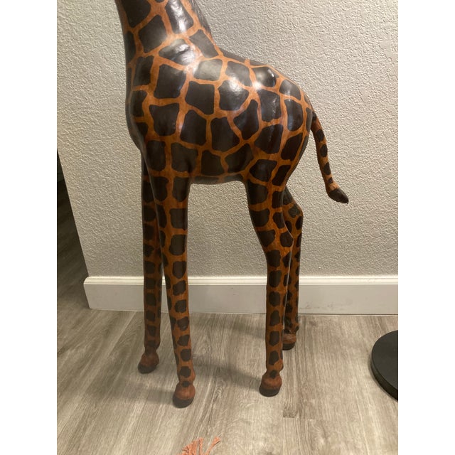 Animal Skin Tall 4ft - Vintage Leather Wrapped Giraffe Sculpture For Sale - Image 7 of 13
