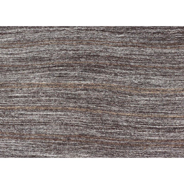 Measures: 6 x 8'2. Vintage Turkish Kilim Rug with Variegated Stripes in Charcoal, Gray & Ivory. Keivan Woven Arts / rug...